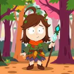 A depiction of a small girl character inspired by South Park, with brown hair styled in a playful manner