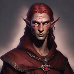 This digital art image presents a male Fall Eladrin Elf, portrayed as a nomadic cleric