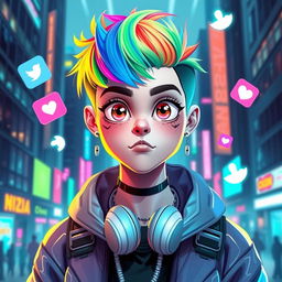 A futuristic digital influencer avatar designed for social media, featuring a stylish and captivating appearance