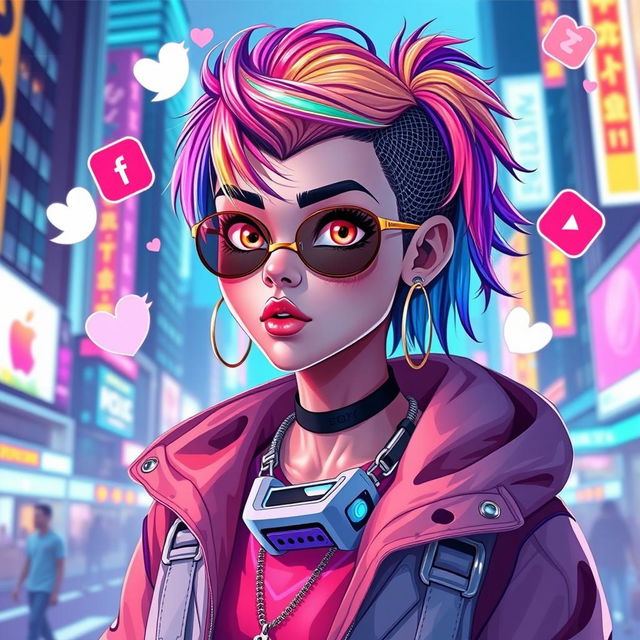 A futuristic digital influencer avatar designed for social media, featuring a stylish and captivating appearance