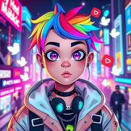 A futuristic digital influencer avatar designed for social media, featuring a stylish and captivating appearance