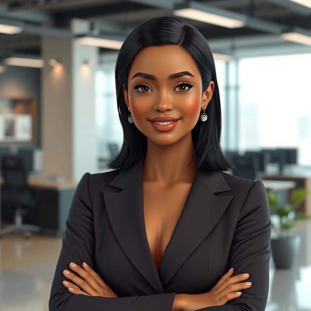 A realistic digital influencer avatar, designed to embody professionalism and charisma suitable for social media marketing