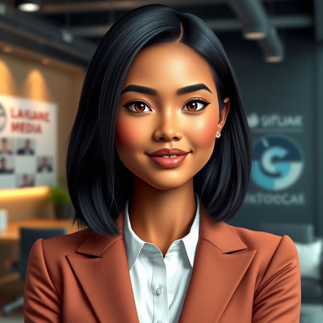 A realistic digital influencer avatar, designed to embody professionalism and charisma suitable for social media marketing