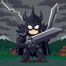 A striking portrayal of a fully armored evil paladin character inspired by South Park