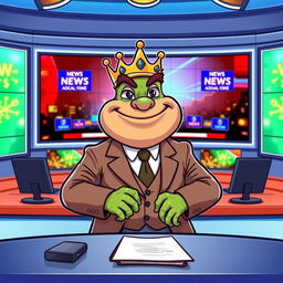 A cartoon-style vector illustration of King Wart, also known as Mamu, depicted as a news anchor