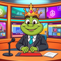 A cartoon-style vector illustration of King Wart, also known as Mamu, depicted as a news anchor