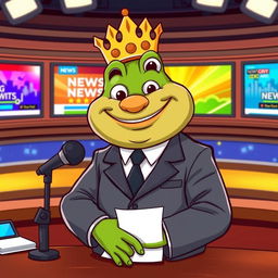 A cartoon-style vector illustration of King Wart, also known as Mamu, depicted as a news anchor