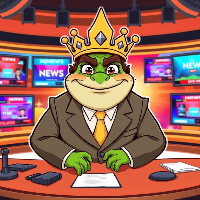 A cartoon-style vector illustration of King Wart, also known as Mamu, depicted as a news anchor