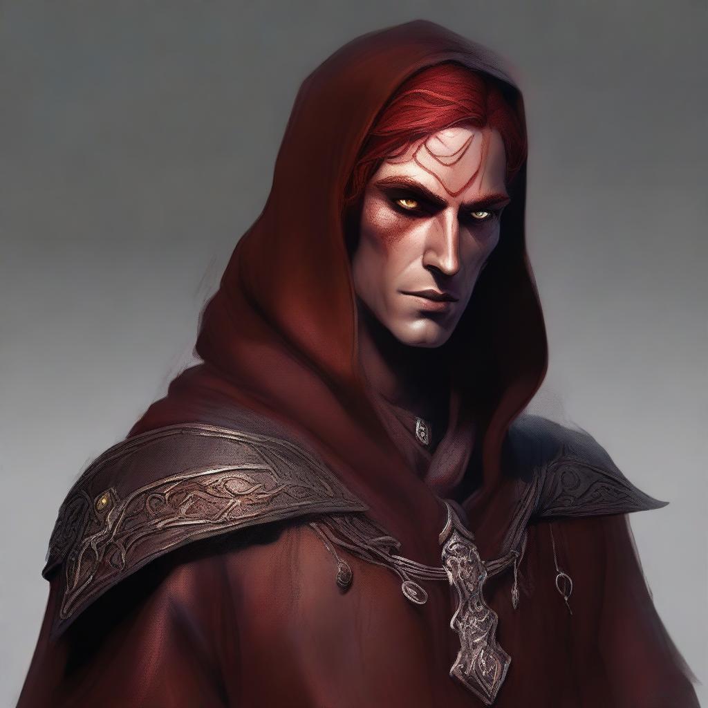 This digital art image portrays a male Fall Eladrin Elf, personified as a nomadic cleric