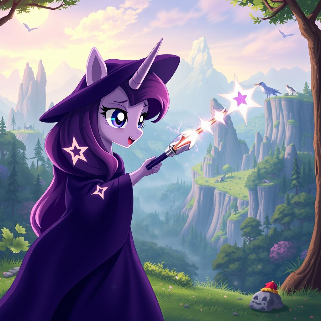 Twilight Sparkle, depicted as a mystical witch, arrives in the vibrant world of Sword Art Online