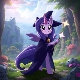 Twilight Sparkle, depicted as a mystical witch, arrives in the vibrant world of Sword Art Online
