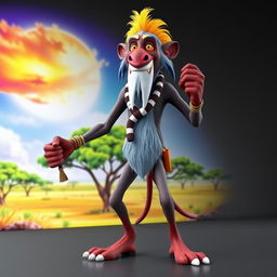 A detailed 3D model of Rafiki from The Lion King, showcasing his full body in a vibrant and expressive manner