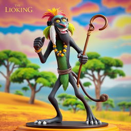 A detailed 3D model of Rafiki from The Lion King, showcasing his full body in a vibrant and expressive manner