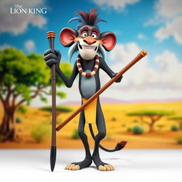 A detailed 3D model of Rafiki from The Lion King, showcasing his full body in a vibrant and expressive manner