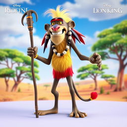 A detailed 3D model of Rafiki from The Lion King, showcasing his full body in a vibrant and expressive manner