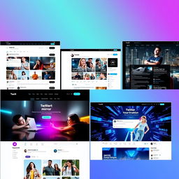 A collection of visually appealing and modern mirror websites for Twitter, featuring sleek user interfaces, vibrant colors, and engaging layouts