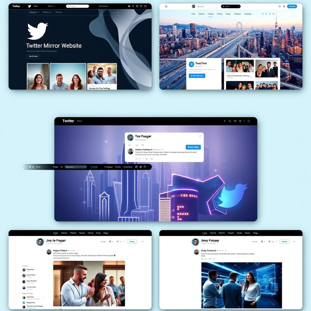 A collection of visually appealing and modern mirror websites for Twitter, featuring sleek user interfaces, vibrant colors, and engaging layouts