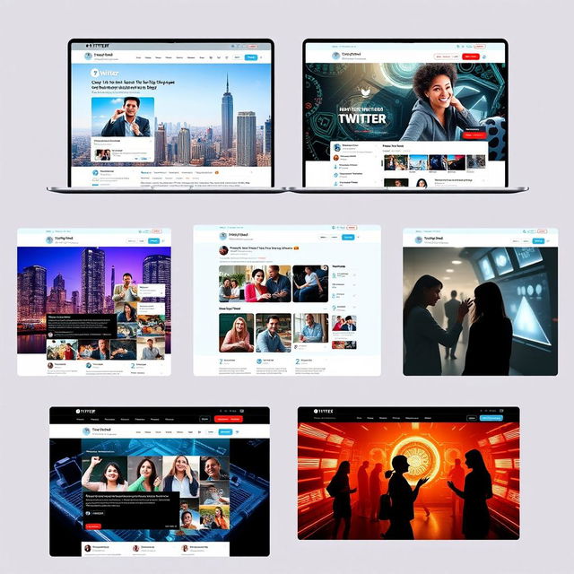 A collection of visually appealing and modern mirror websites for Twitter, featuring sleek user interfaces, vibrant colors, and engaging layouts