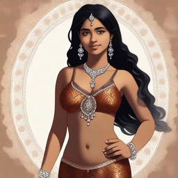 A digital art piece featuring a stunning Indian teenager