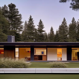 Mid-century modern architectural style home with minimalist design, open floor layout, flat planes and large glass windows