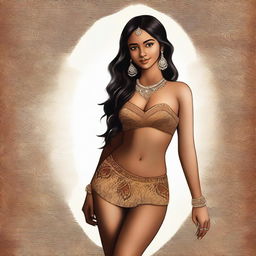 A digital art piece featuring a stunning Indian teenager