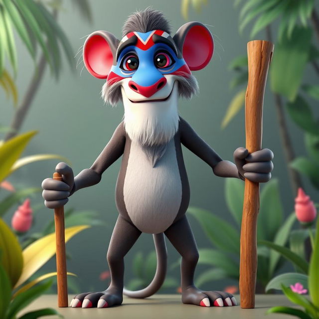 A 3D character design of Rafiki from The Lion King