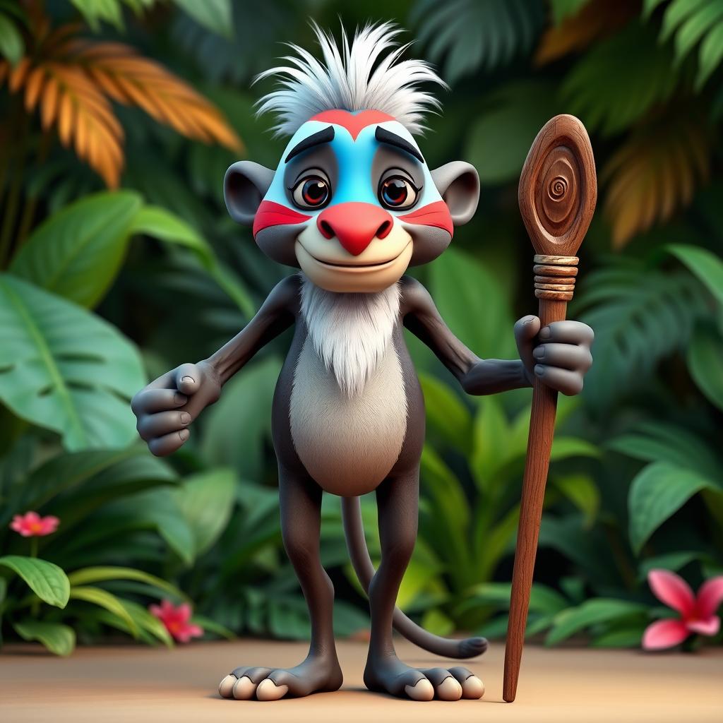 A 3D character design of Rafiki from The Lion King