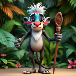 A 3D character design of Rafiki from The Lion King