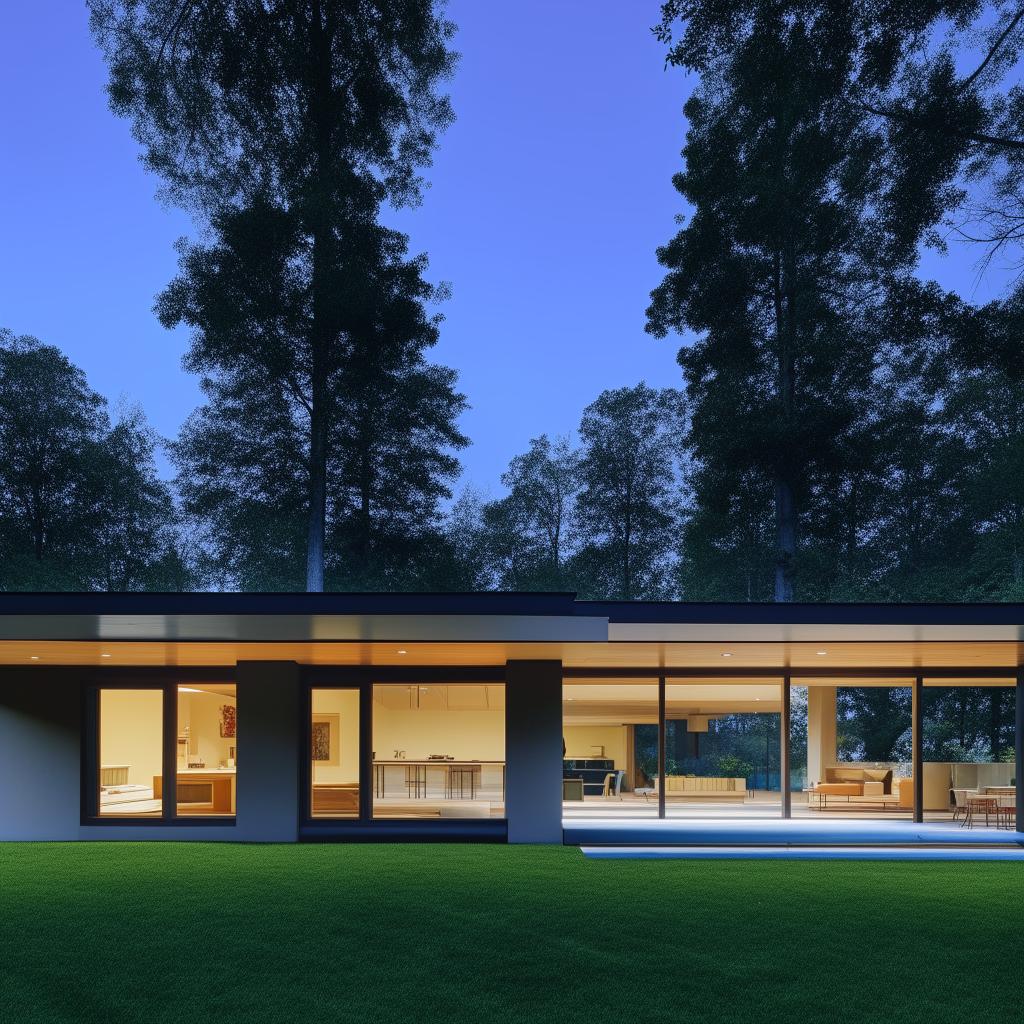 Mid-century modern architectural style home with minimalist design, open floor layout, flat planes and large glass windows