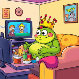 A colorful vector illustration of King Wart, also known as Mamu, enjoying watching television