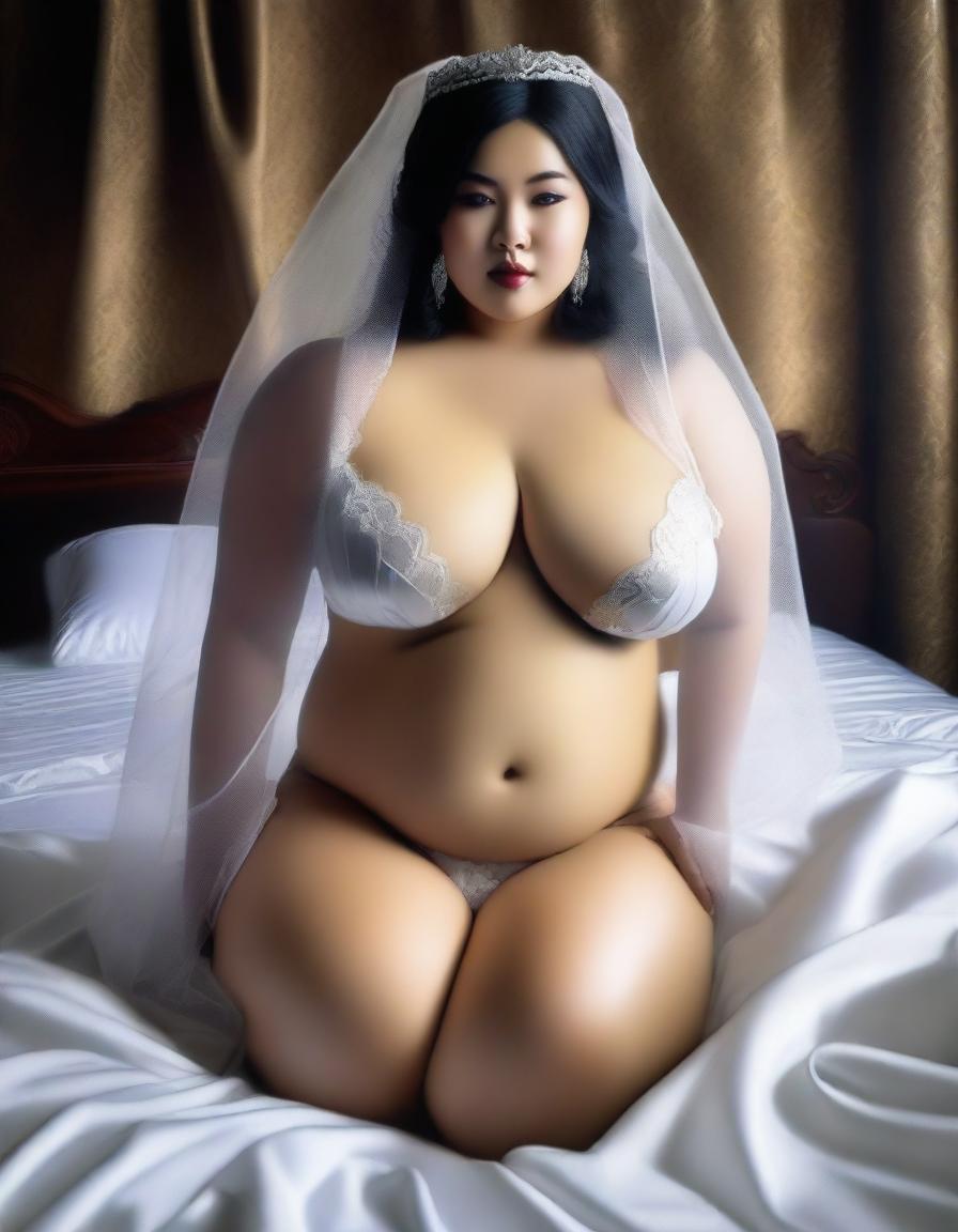 This digital art image exudes sensuality with the depiction of a beautiful, plus-size Indonesian model styled as a bride