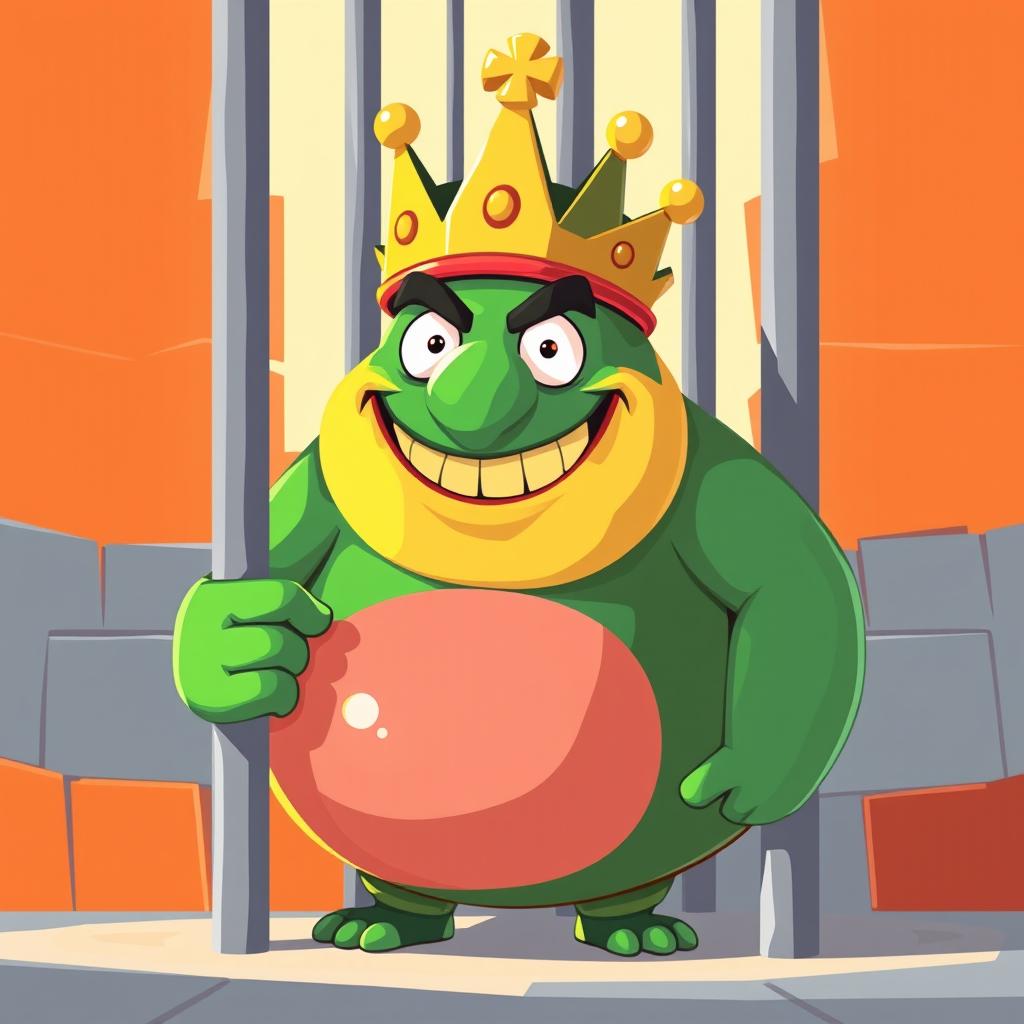 A vector style illustration of King Wart, also known as Mamu, portrayed in a prison setting