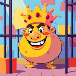 A vector style illustration of King Wart, also known as Mamu, portrayed in a prison setting
