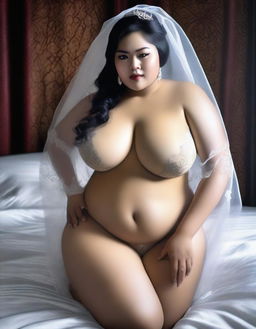 This digital art image exudes sensuality with the depiction of a beautiful, plus-size Indonesian model styled as a bride