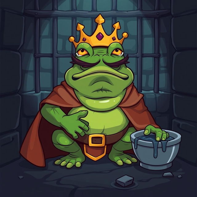 A stylized vector illustration of King Wart, also known as Mamu, depicted in a prison cell setting