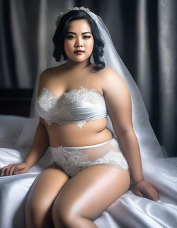 This high-quality digital art image showcases a stunning Indonesian model, styled as a bride