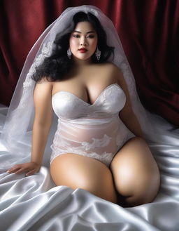 This digital art image exudes sensuality with the depiction of a beautiful, plus-size Indonesian model styled as a bride