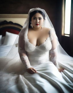 This high-quality digital art image showcases a stunning Indonesian model, styled as a bride