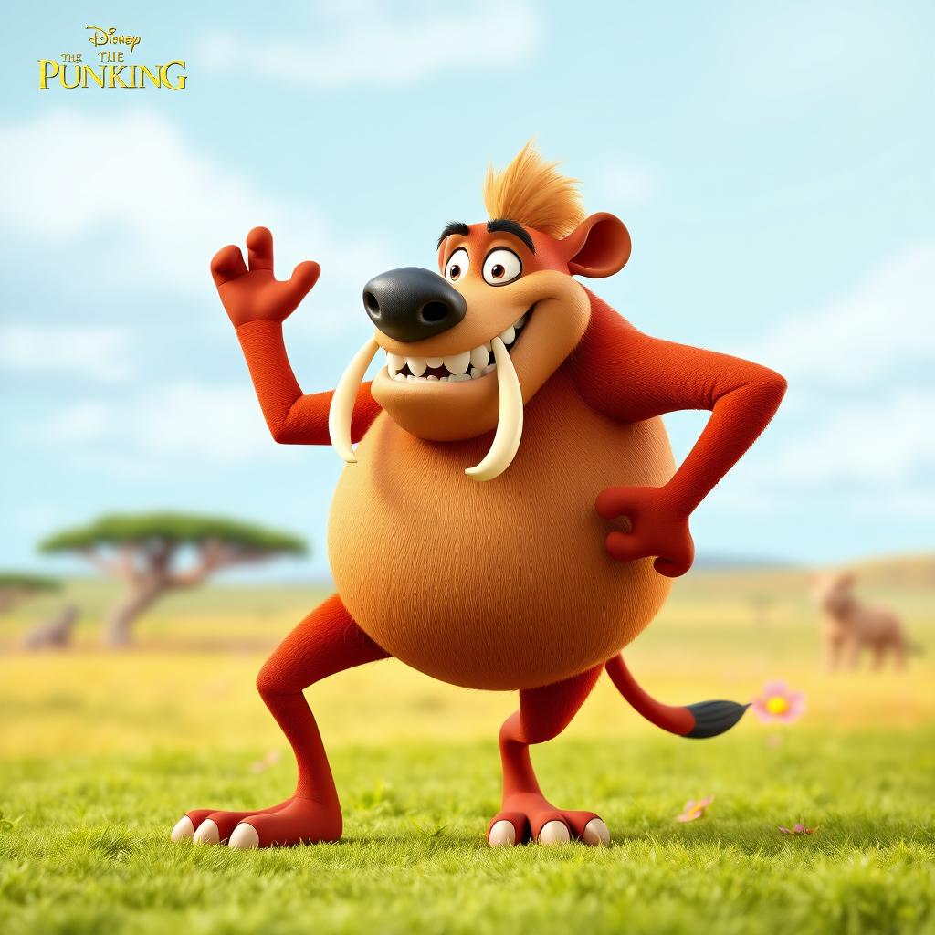 A 3D character design of Pumbaa from The Lion King