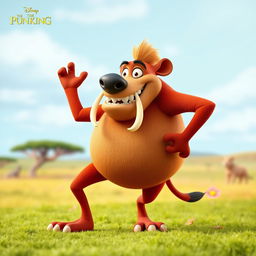 A 3D character design of Pumbaa from The Lion King