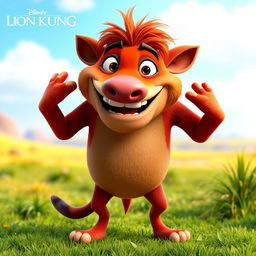 A 3D character design of Pumbaa from The Lion King