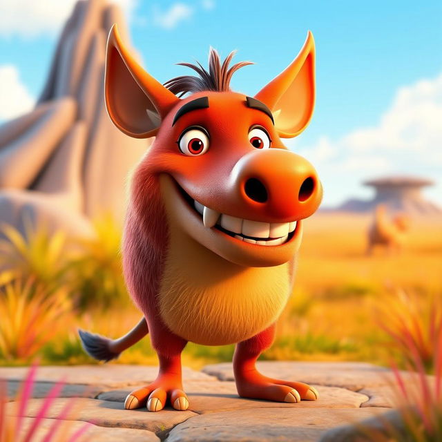 A 3D character design of Pumbaa from The Lion King