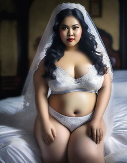 This high-quality digital art image showcases a stunning Indonesian model, styled as a bride