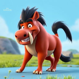 A 3D character design of Pumbaa from The Lion King, depicted standing on all fours