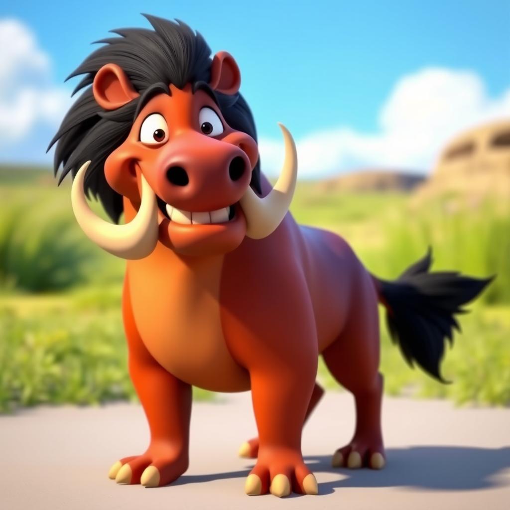 A 3D character design of Pumbaa from The Lion King, depicted standing on all fours