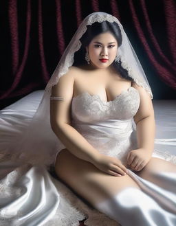 This high-quality digital art image showcases a stunning Indonesian model, styled as a bride