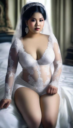 This high-quality digital art image showcases a stunning Indonesian model, styled as a bride