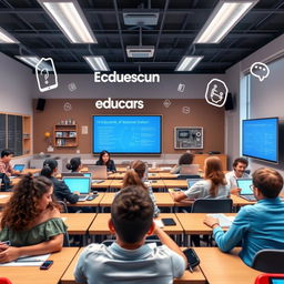 A virtual classroom set in the Sky Room platform, featuring a modern and vibrant learning environment