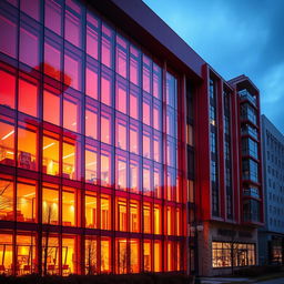 An artistic representation of an architectural building showcasing warm colors like reds, oranges, and yellows that evoke a sense of proximity and intimacy
