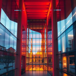 An artistic representation of an architectural building showcasing warm colors like reds, oranges, and yellows that evoke a sense of proximity and intimacy